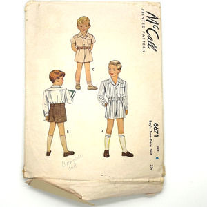 McCall Vintage 1946 Pattern #6671 Boys 2 Piece Shorts Suit‎ Size 6